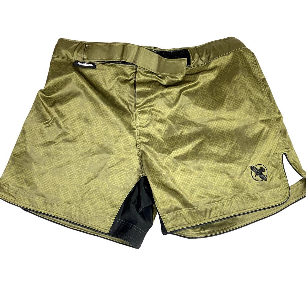 Hayabusa Hexagon MMA Fight Shorts Men XL Green Mid Thigh Martial Arts